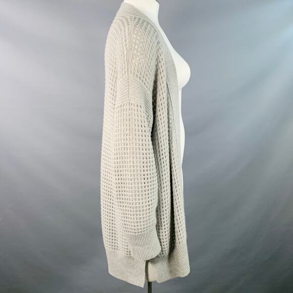AGNONA Size L Grey Heather Cashmere Knit Mesh Open Front Cardigan - Picture 3 of 7